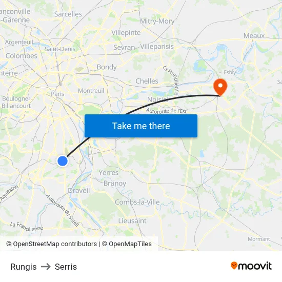 Rungis to Serris map