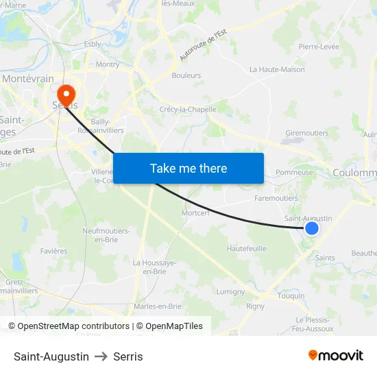 Saint-Augustin to Serris map
