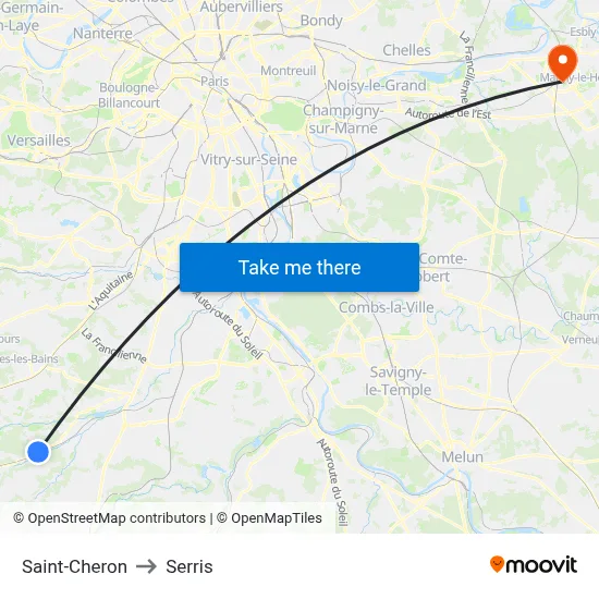 Saint-Cheron to Serris map