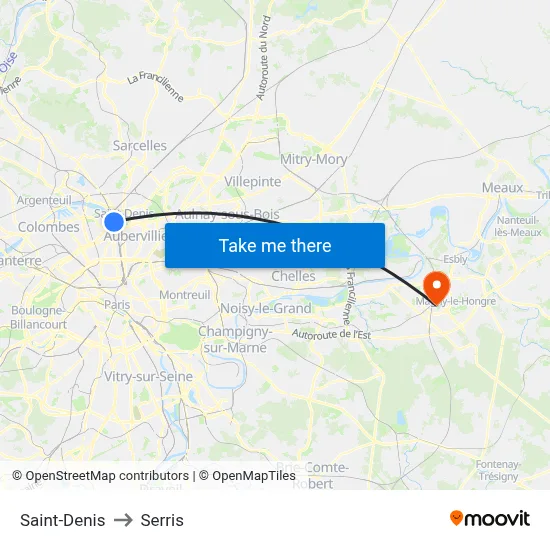 Saint-Denis to Serris map
