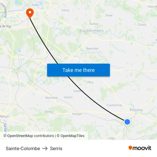 Sainte-Colombe to Serris map