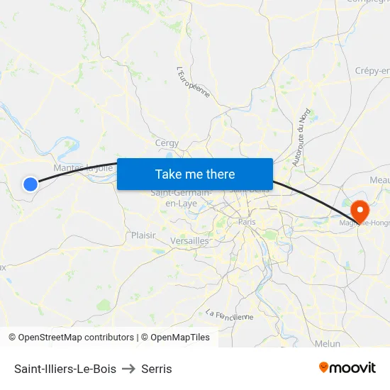 Saint-Illiers-Le-Bois to Serris map