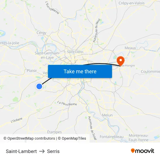 Saint-Lambert to Serris map
