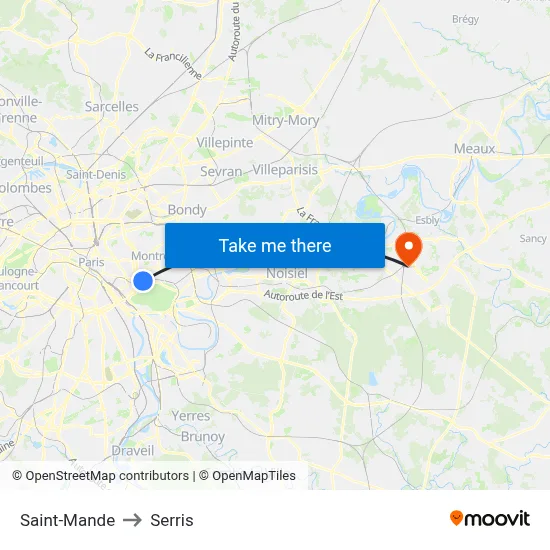 Saint-Mande to Serris map