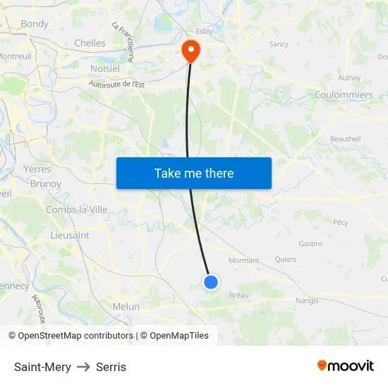 Saint-Mery to Serris map