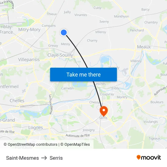 Saint-Mesmes to Serris map