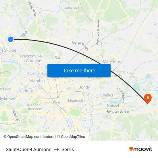 Saint-Ouen-L'Aumone to Serris map