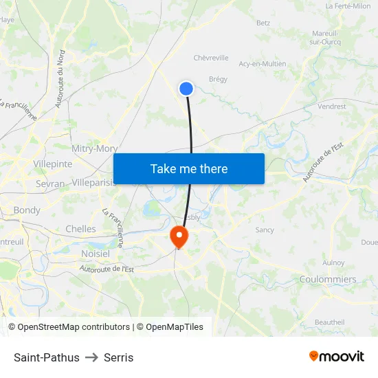 Saint-Pathus to Serris map