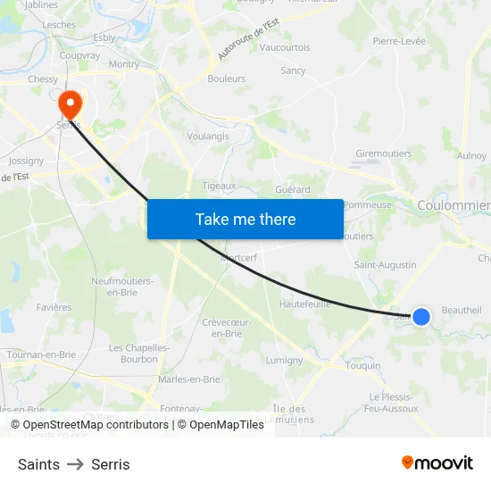 Saints to Serris map