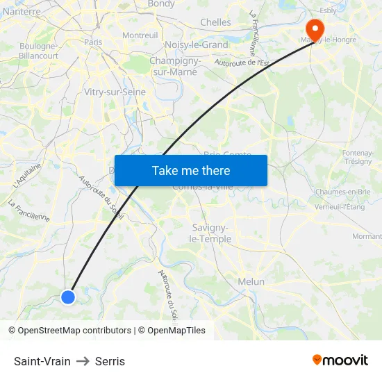 Saint-Vrain to Serris map