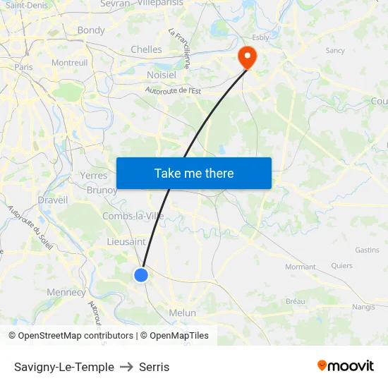 Savigny-Le-Temple to Serris map