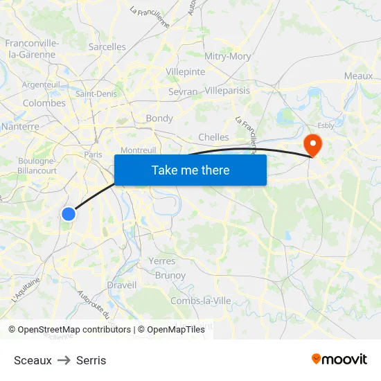 Sceaux to Serris map