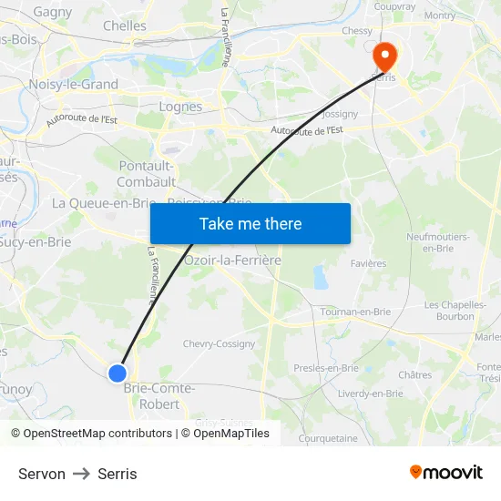 Servon to Serris map