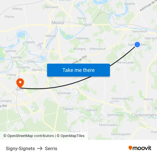 Signy-Signets to Serris map