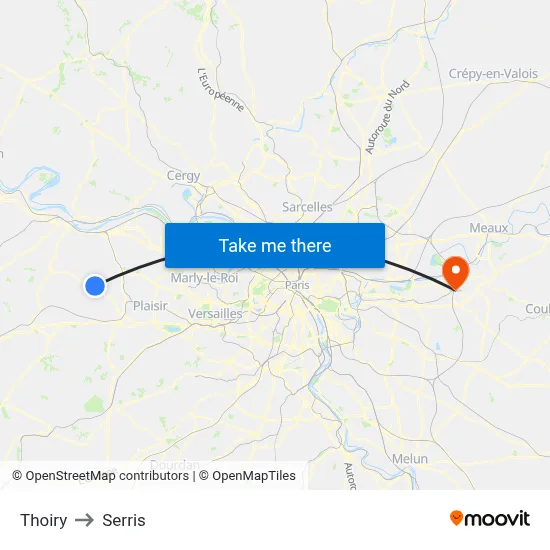 Thoiry to Serris map