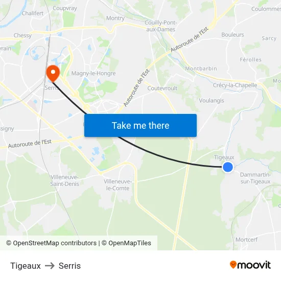 Tigeaux to Serris map