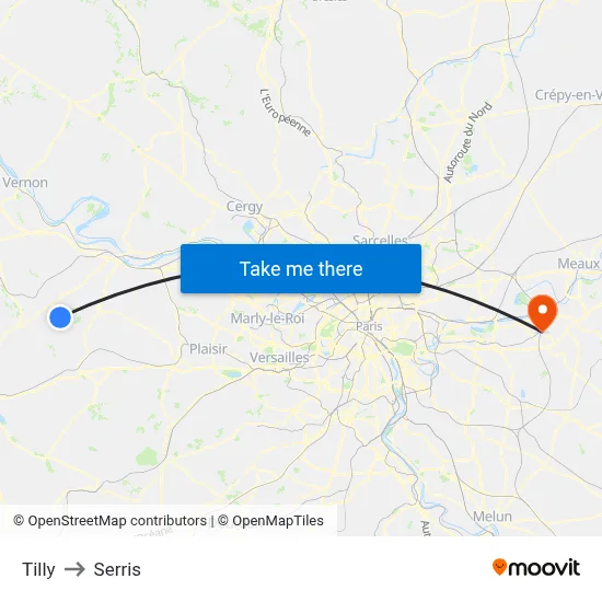 Tilly to Serris map