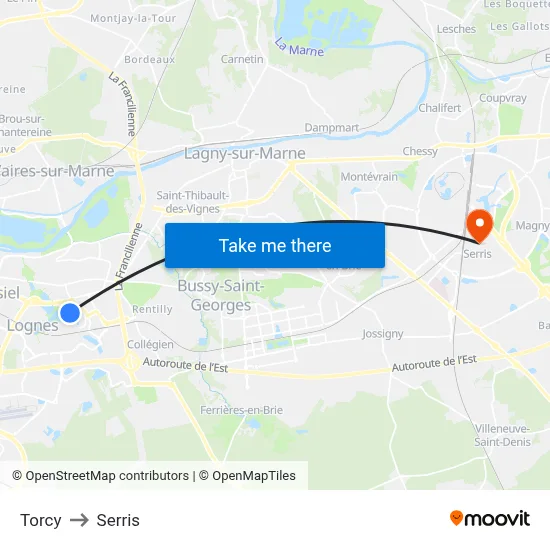 Torcy to Serris map