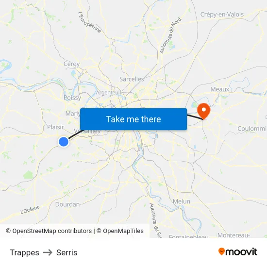 Trappes to Serris map
