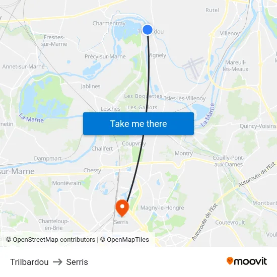 Trilbardou to Serris map
