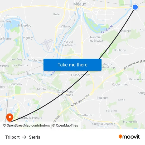 Trilport to Serris map