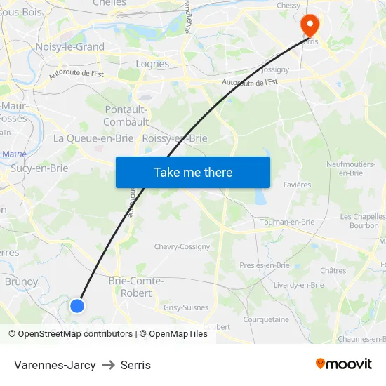 Varennes-Jarcy to Serris map
