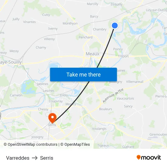 Varreddes to Serris map