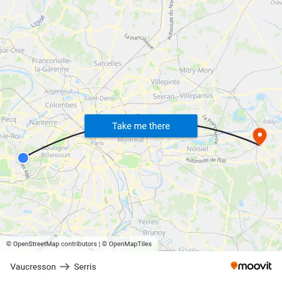 Vaucresson to Serris map
