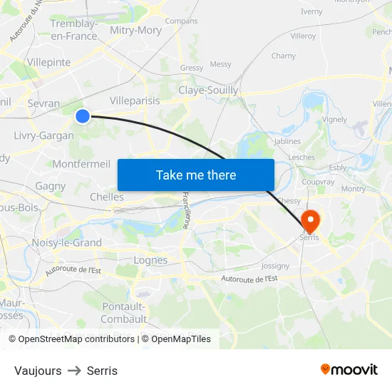 Vaujours to Serris map