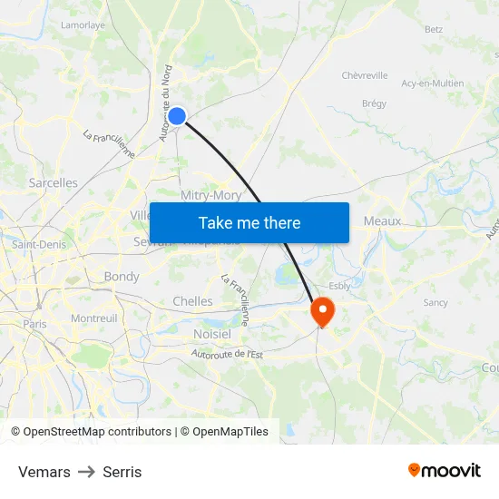 Vemars to Serris map