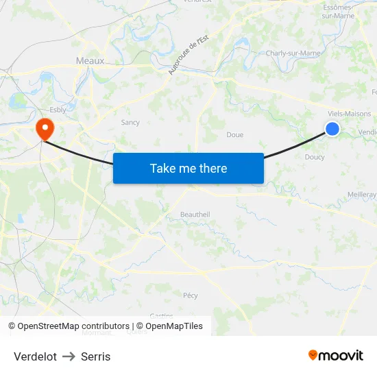 Verdelot to Serris map