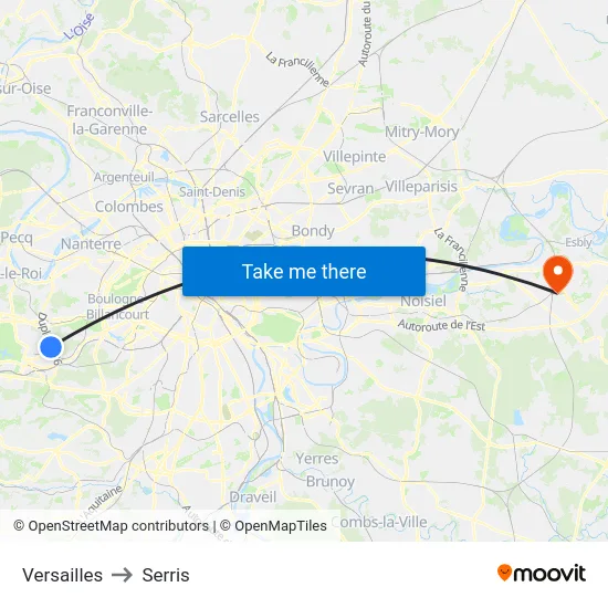 Versailles to Serris map
