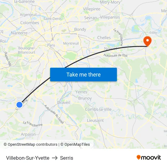 Villebon-Sur-Yvette to Serris map