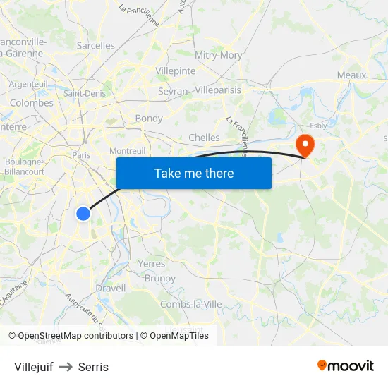 Villejuif to Serris map