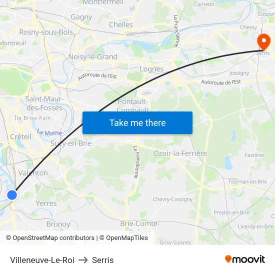 Villeneuve-Le-Roi to Serris map