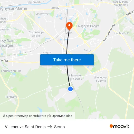 Villeneuve-Saint-Denis to Serris map