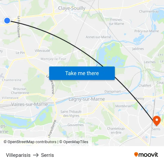 Villeparisis to Serris map