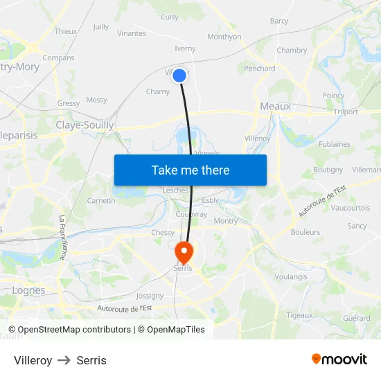 Villeroy to Serris map