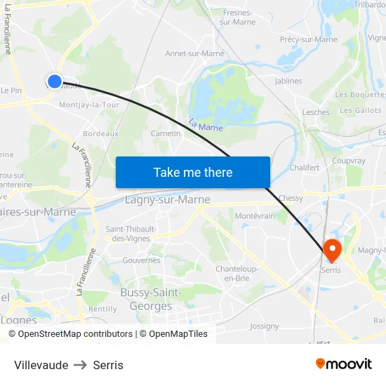 Villevaude to Serris map
