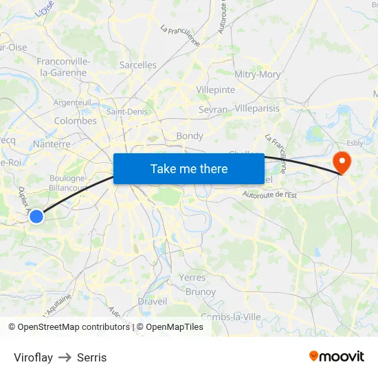 Viroflay to Serris map