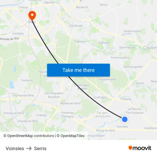 Voinsles to Serris map