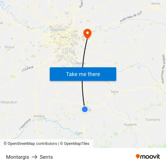 Montargis to Serris map