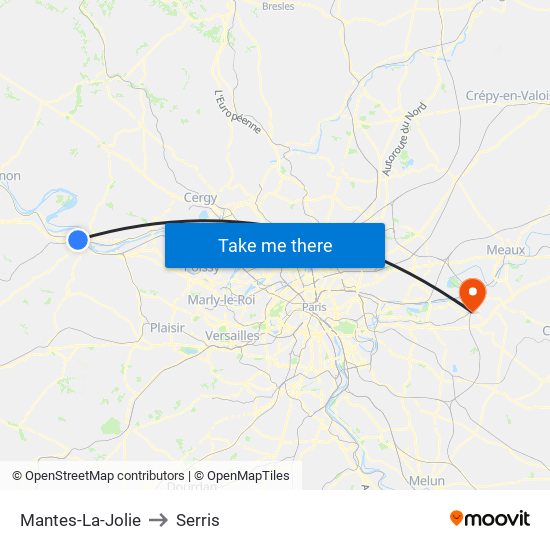 Mantes-La-Jolie to Serris map