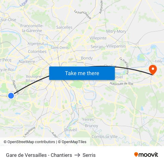 Gare de Versailles - Chantiers to Serris map