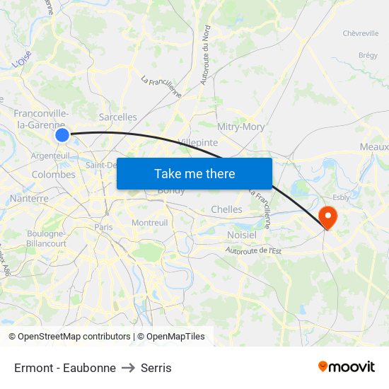 Ermont - Eaubonne to Serris map