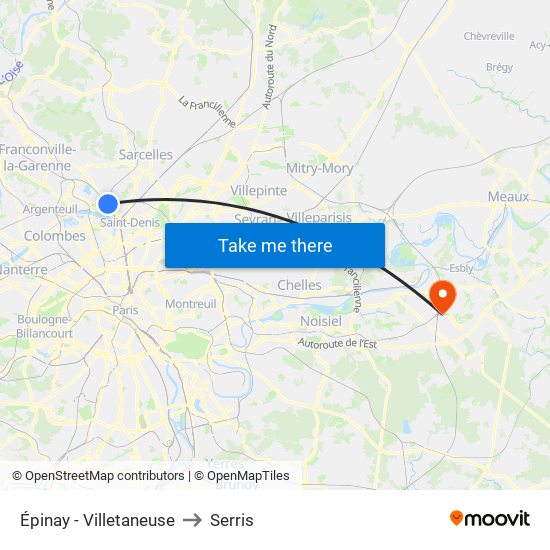 Épinay - Villetaneuse to Serris map