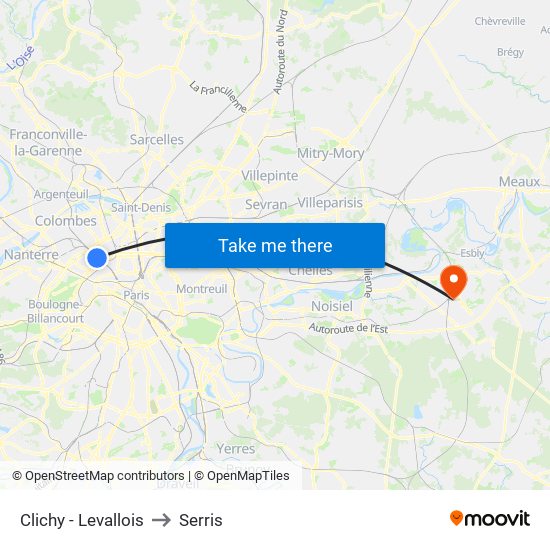 Clichy - Levallois to Serris map