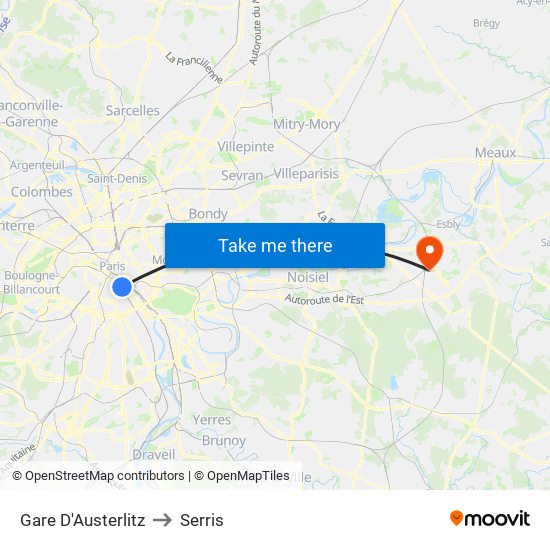 Gare D'Austerlitz to Serris map