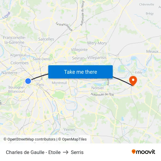 Charles de Gaulle - Etoile to Serris map