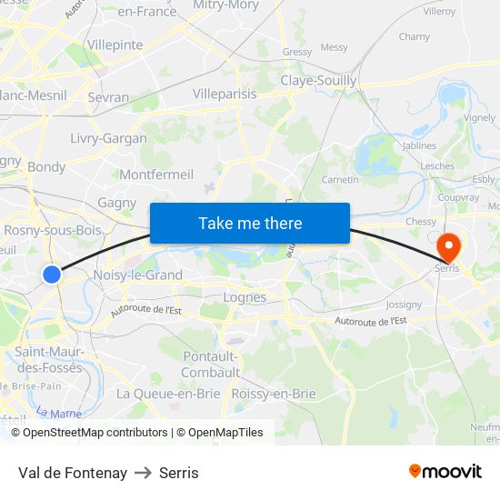 Val de Fontenay to Serris map